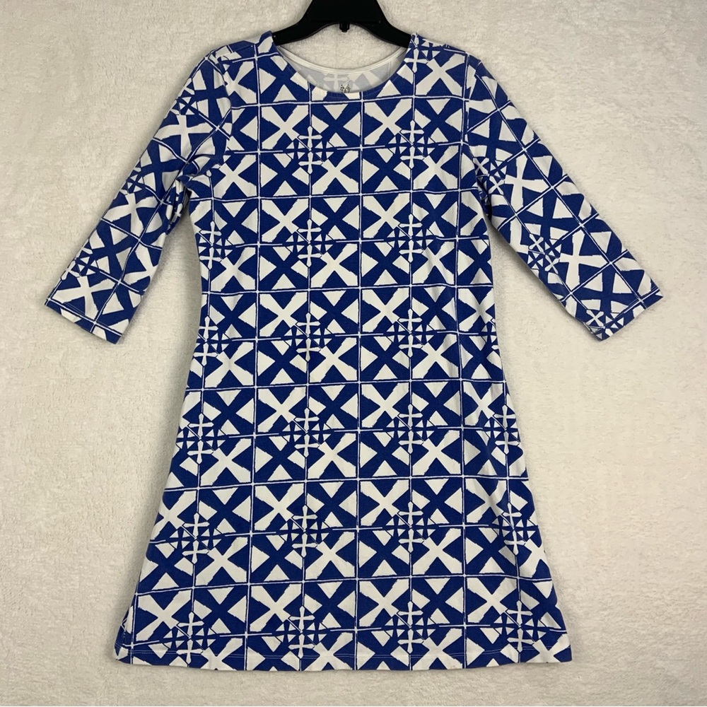 Mahi Gold Dress Shift Short Sailboat Flag Stretch Blue White Women's Size XL